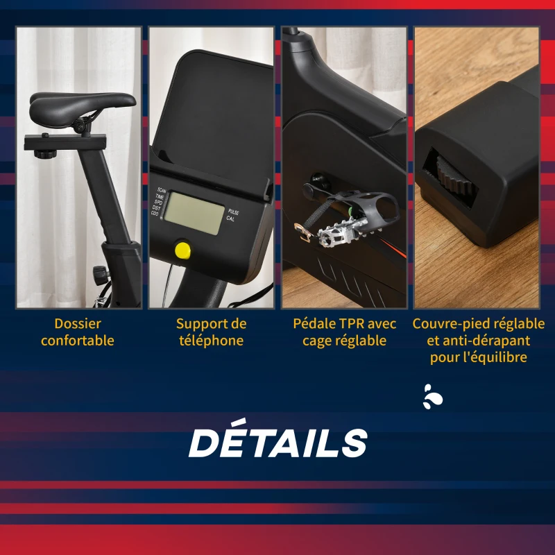 HOMCOM Vélo d'appartement ergomètre vélo de biking résistance magnétique selle réglable 2 roulettes de déplacement écran LCD acier rouge noir