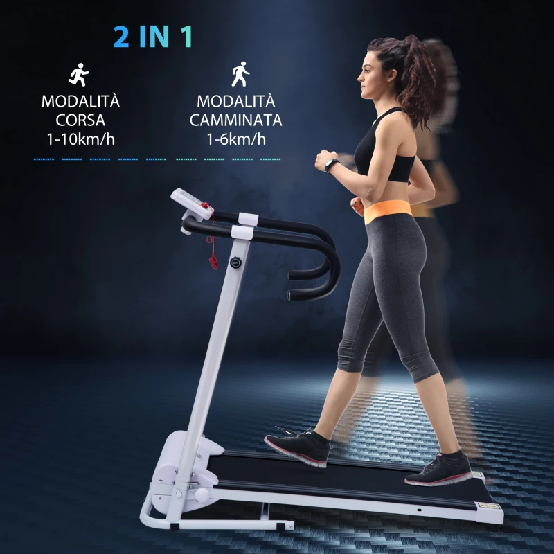 HOMCOM Tapis Roulant Elettrico Pieghevole per Allenamento a Casa o in Ufficio con Schermo LCD, 500W, Velocità Max 10km/h