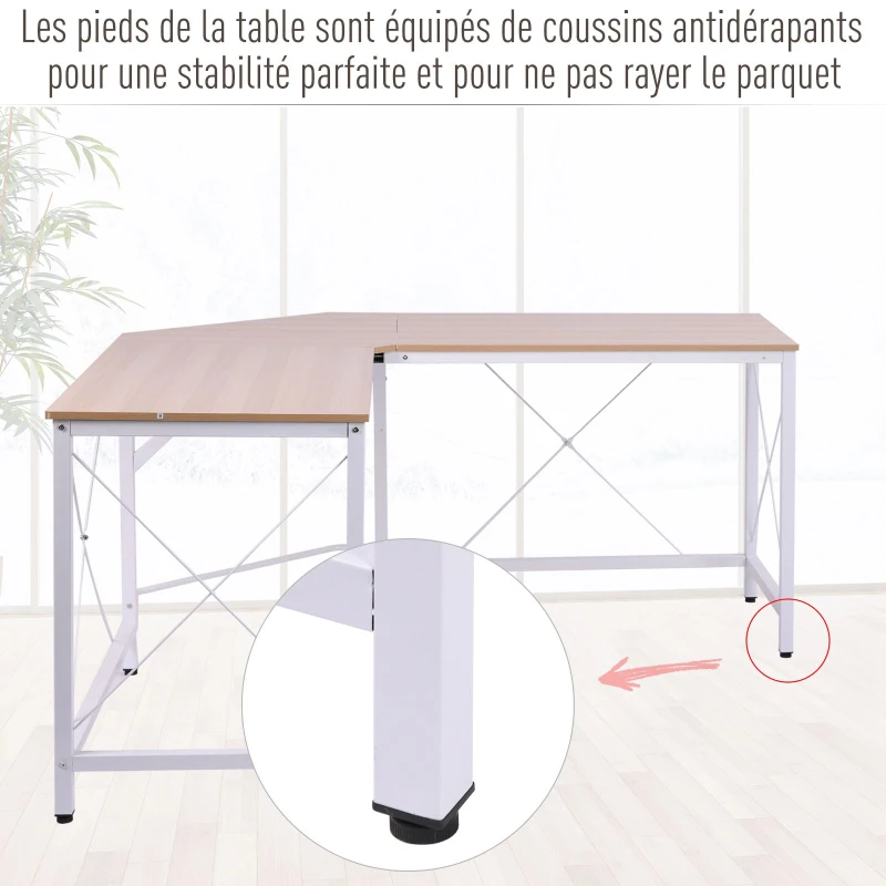 HOMCOM Bureau d'angle Bureau Informatique Design Moderne métal MDF Imitation Bois chêne et Blanc
