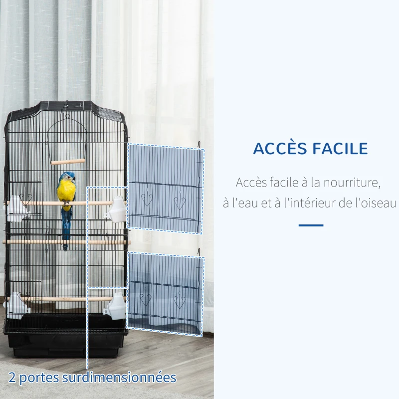 Pawhut Cage à oiseaux volière avec mangeoires perchoirs plateau excrément amovible cage pour canaris perruches perroquets 46,5 x 35,5 x 92 cm noir