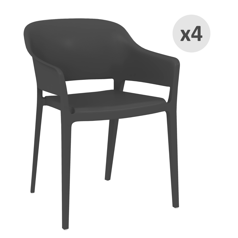 Outsunny Set 4 Sedie da Giardino in Plastica Impilabili con Braccioli e Schienale Alto in PP, Nero