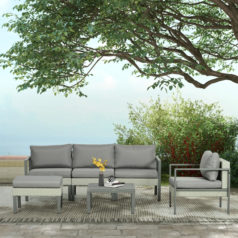 Outsunny Six-Piece Rattan Garden Sofa Set - Light Grey