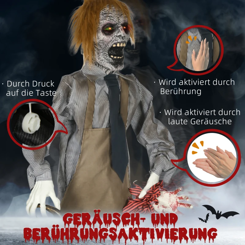 HOMCOM Halloweendeko, Kettensägenmörder, beweglich, Motorsägensound, Schaltautomatik, 1,70 m