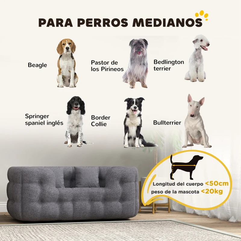 PawHut Cama para Mascotas con 2 Almohadas Colchón para Perros Antideslizante con Funda Extraíble y Lavable 90x60x35 cm Gris