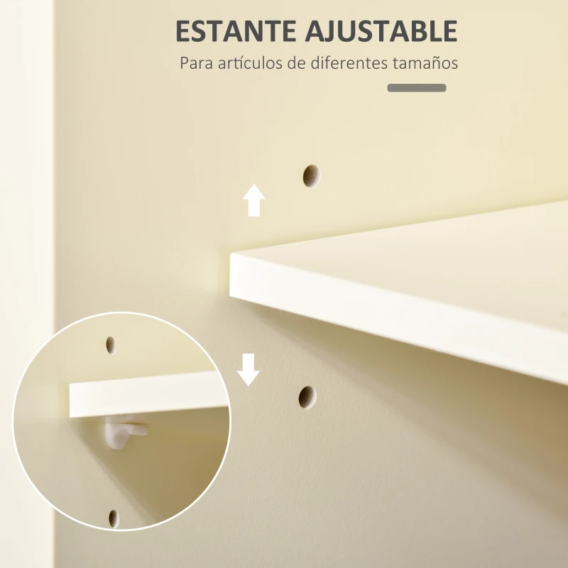 HOMCOM Carrito de Cocina Multifuncional con Ruedas 2 Puertas Correderas 2 Cajones y Barra de Colgar 110x49,5x89,5 cm Crema