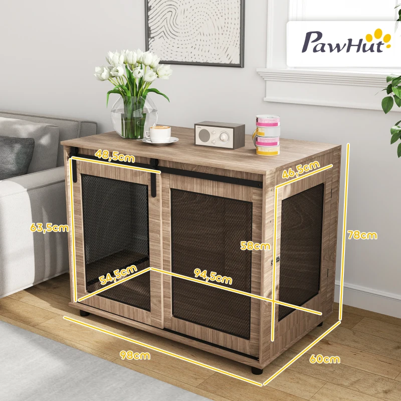 PawHut Hondenbox, Vervoersbox voor Honden, Terugtrekbox voor Huisdieren, Afsluitbare Deuren, 98 x 60 x 78 cm, Lichtbruin(m-3)