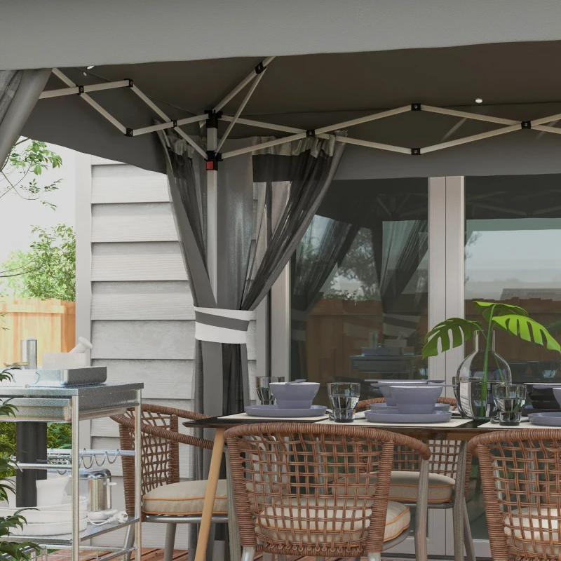 Outsunny Gazebo da Giardino ad Altezza Regolabile con Luci LED, in Acciaio e tessuto Oxford, 336x336x250-270 cm, Grigio