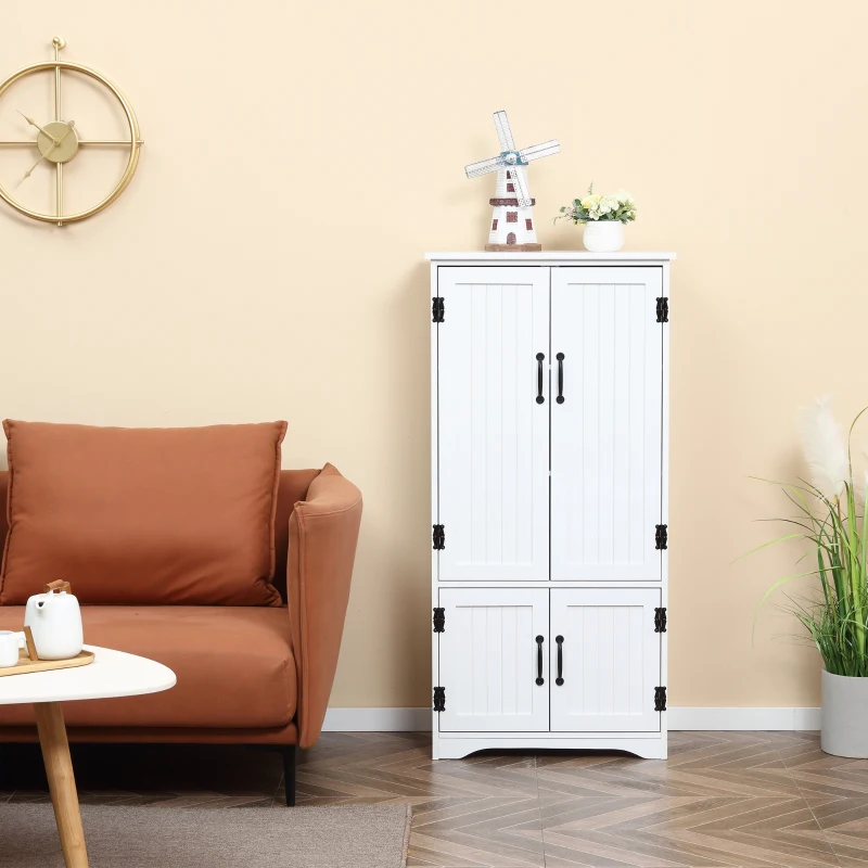 HOMCOM Alacena de Cocina Aparador Alto de Cocina Mueble Auxiliar con 4 Puertas y Estantes Ajustables 60x30x123 cm Blanco(m-8)