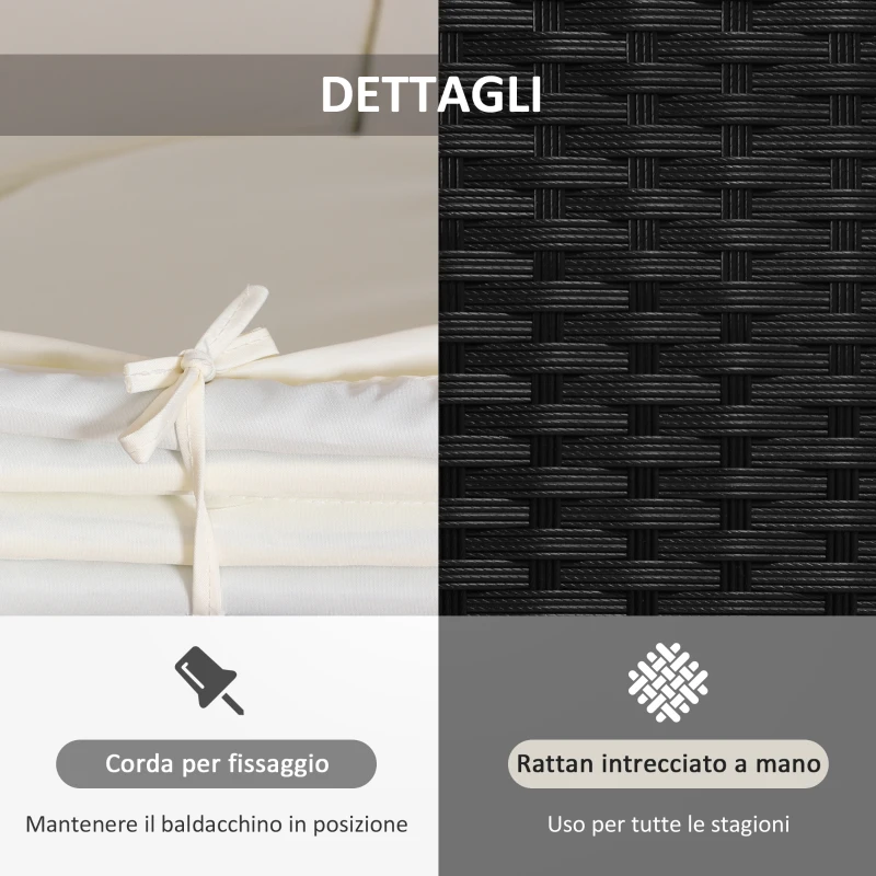 Outsunny Set 4 Pzi Divano Circolare da Giardino, Mobili Componibili Rattan Nero, Tettuccio e Cuscini Beige 180x175x147cm