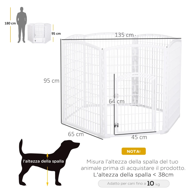 PawHut Recinto per Animali Domestici Animali Domestici PP Ф135 x 95A cm Bianco