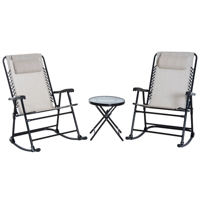 Outsunny Three-Piece Rocking Chair Garden Bistro Set - Beige