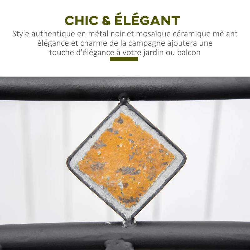 Outsunny Lot de 2 chaises de jardin en métal époxy façon fer forgé avec mosaïque - accoudoirs