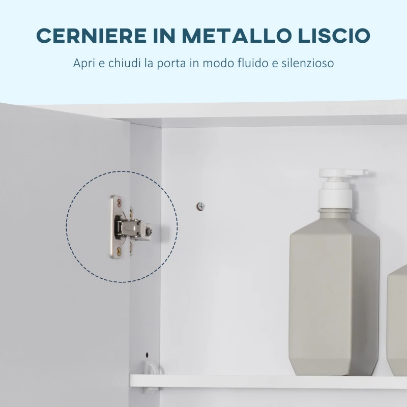 kleankin Specchiera Bagno con Mensole Aperte e Armadietto con Anta Specchiata, Mobile Bagno con Specchio Salvaspazio, 100x15x70cm, Bianco