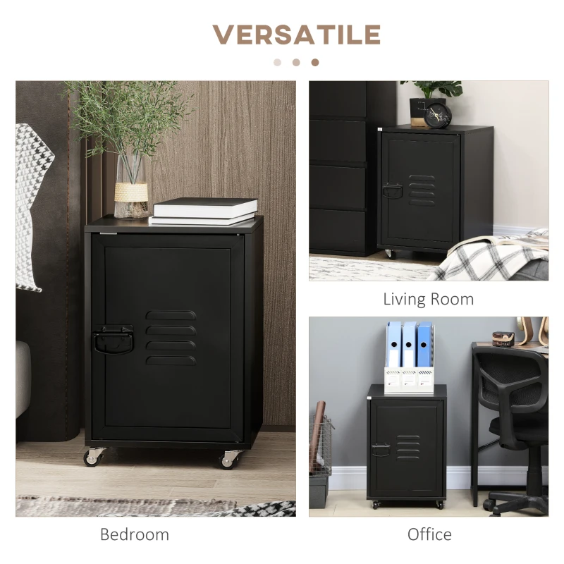HOMCOM Rolling Metal Filing Cabinet, Industrial Mobile Storage Cabinet with Adjustable Shelf and Wheels for Home Office Living Room, Black