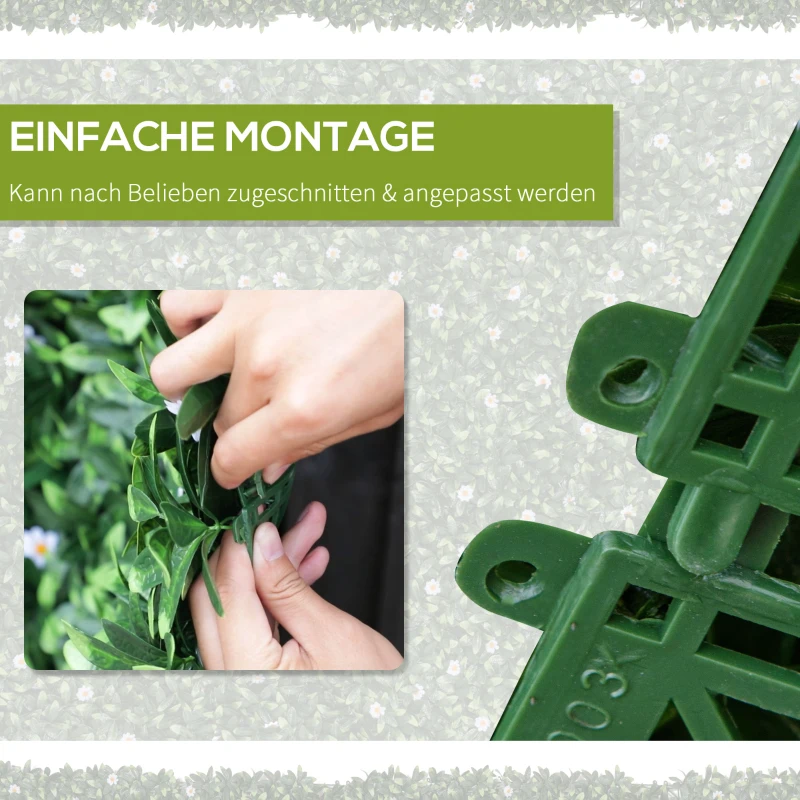 Outsunny 12 Stück künstliches Pflanzenwand Hecke 50x50 cm UV-Schutz Sichtschutz Rhododendronblätter Design Heckenpflanze für Garten Outdoor Dekor