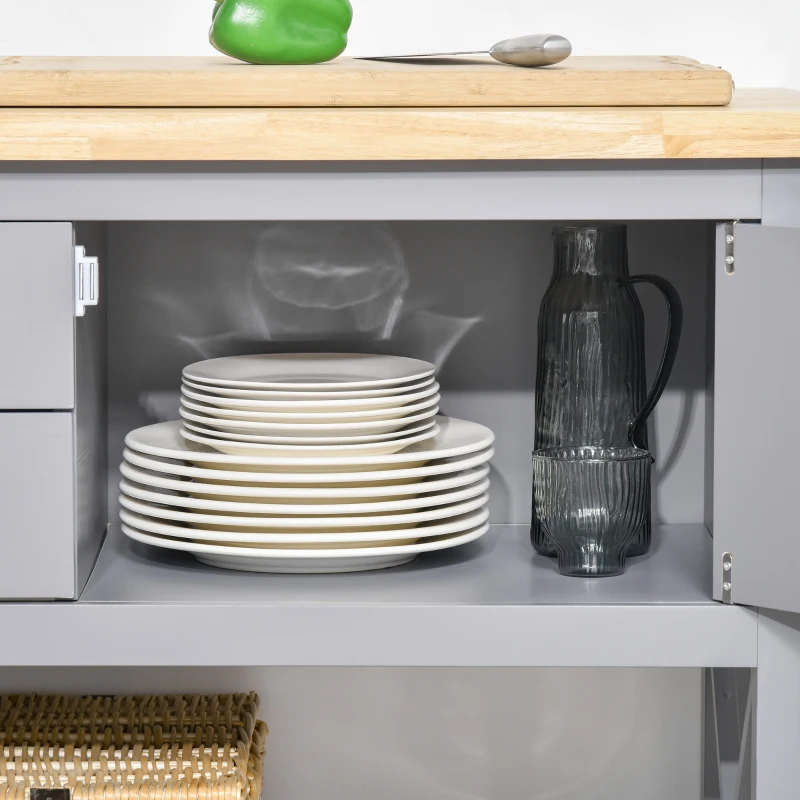 HOMCOM Küchenwagen mit Schubladen, Schrankfach 108 x 45 x 89cm Grau+Natur