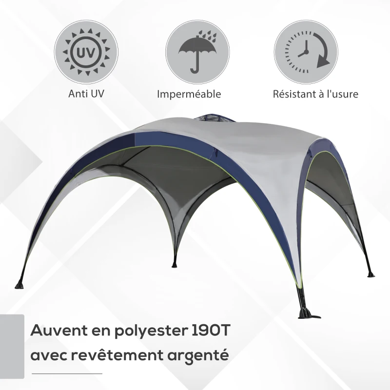 Outsunny Tonnelle barnum Tonnelle de Camping Tonnelle jardin en dôme dim. 4L x 4l x 2,5H m métal époxy polyester haute densité 190T Tente Imperméable Moustiquaires Pavillon Jardin gris