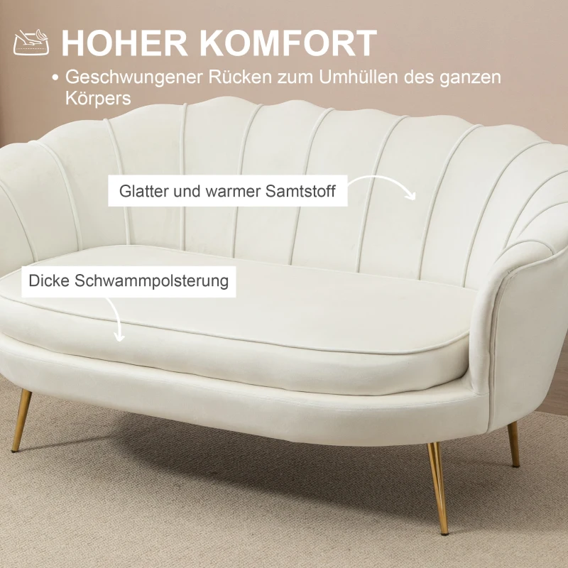 HOMCOM Vintage 2-Sitzer Sofa, Couch, Polstermöbel, Samtoptik, bis 150 kg, Creme/Gold(m-5)