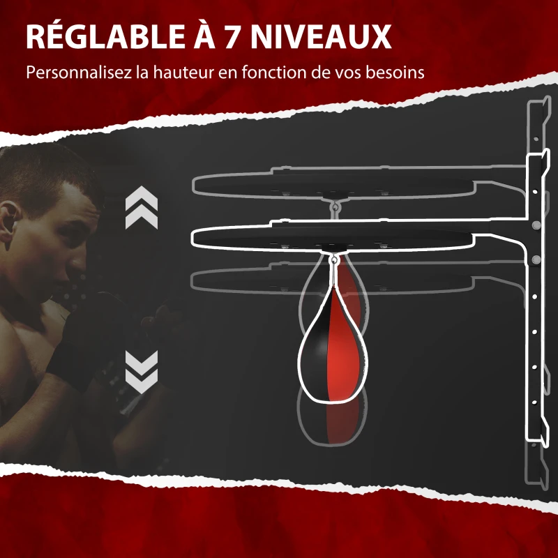 SPORTNOW Plateforme murale avec poire de vitesse sac de frappe pour entraînement de boxe, hauteur ajustable pivotant à 360°