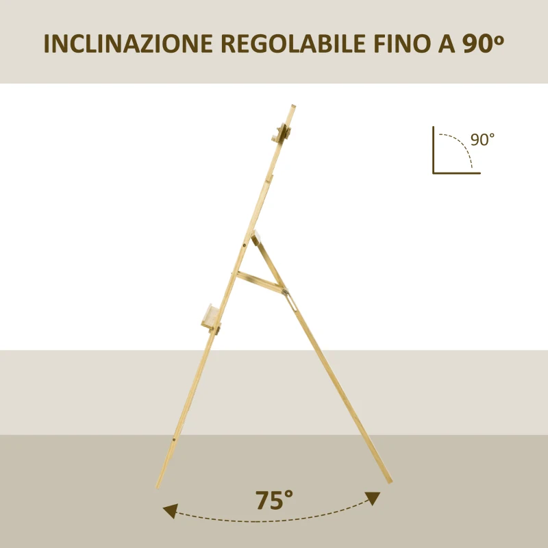 HOMCOM Cavalletto per Pittura Portatile e Pieghevole, Altezza e Inclinazione Regolabili, Colore Legno