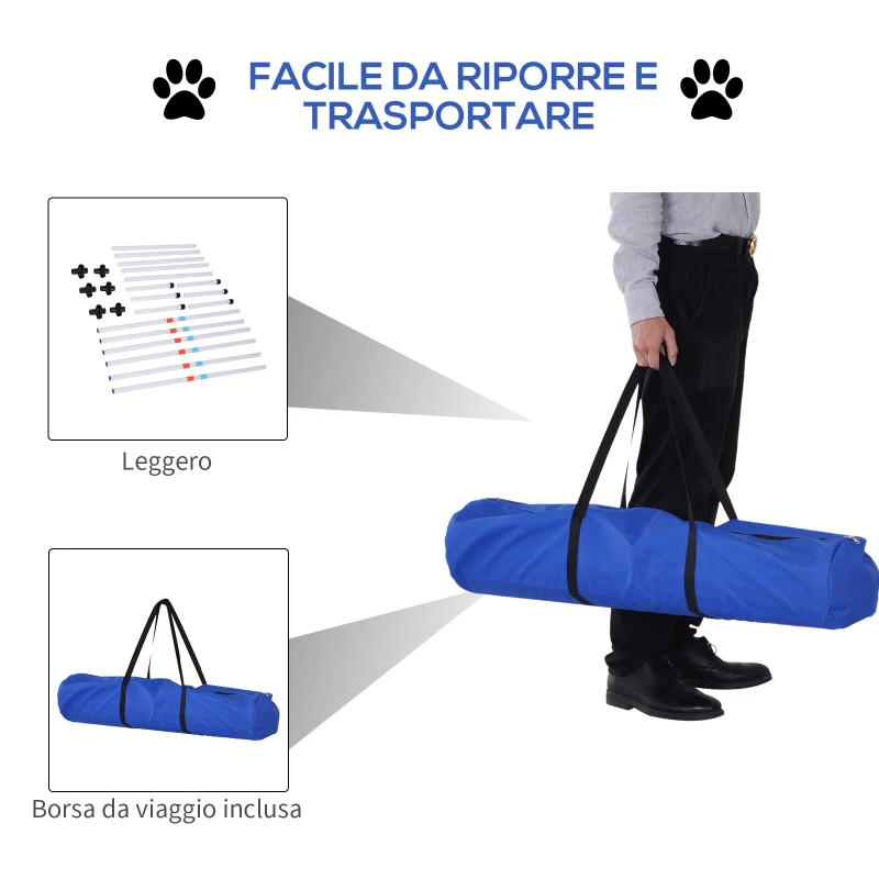 PawHut Set Agility Dog con 6 Pali in PE e Borsa di Trasporto Inclusa, Bianco