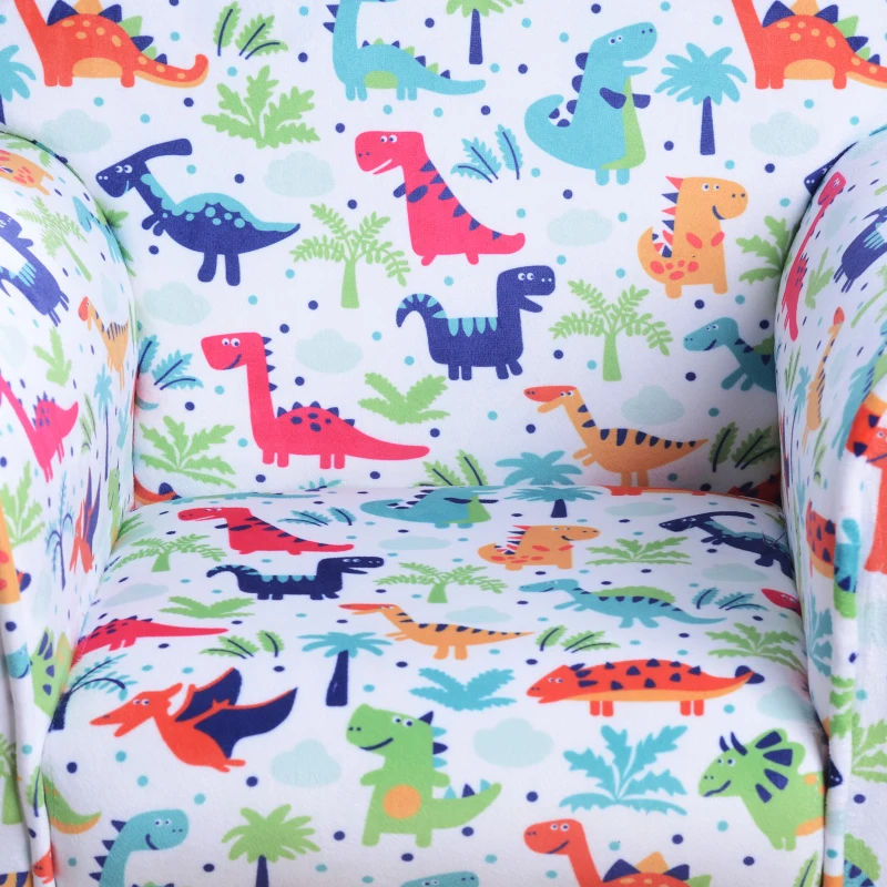 HOMCOM Poltrona da Bambino Fantasioso Motivo di Dinosauri Cartoonati bambini fra i 3 e i 5 anni Legno, Flanella, Schiuma 50L x 39P x 44A cm Multi-colore