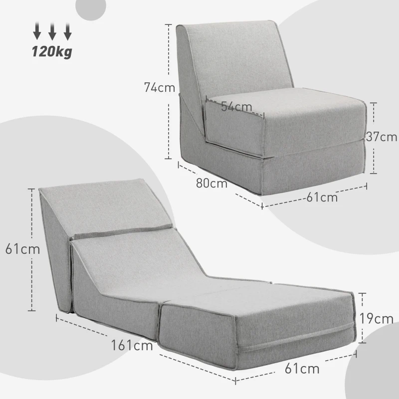 HOMCOM Poltrona Moderna da Pavimento Convertibile in Chaise Longue in Tessuto, Grigio Chiaro