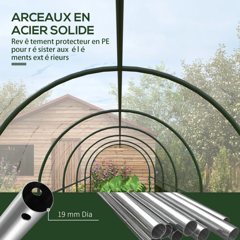 Outsunny Serre de jardin serre à tomates 7 arceaux en acier bâche en plastique 6 x 1,23 x 1,71 m vert