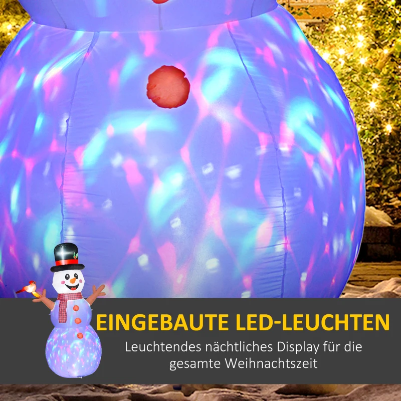 Outsunny Großer Schneemann, 2,40 m, Weihnachtsdeko, mit LEDs, selbstaufblasend, Polyester