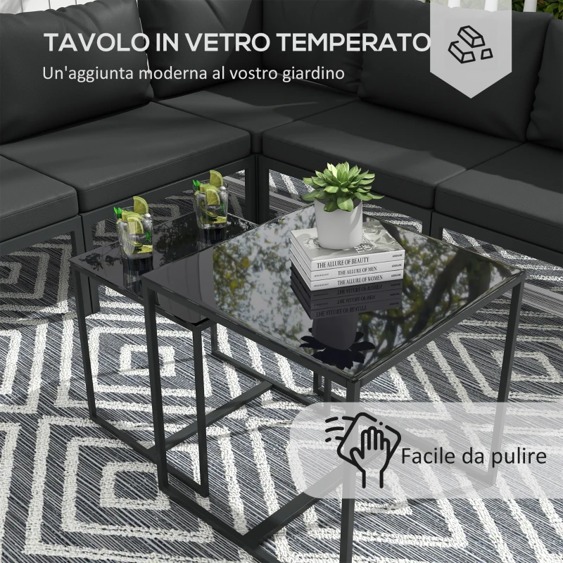 Outsunny Set da Giardino 7 Pezzi in Acciaio e Poliestere con 5 Sedie con Cuscini e 2 Tavolini da Caffè, Grigio