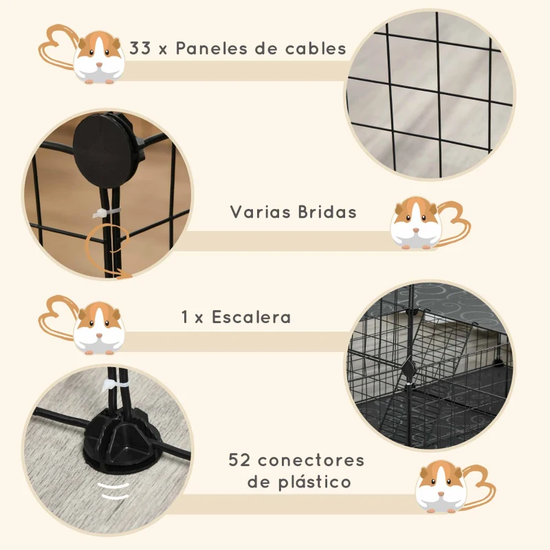 PawHut Recinto Modular para Roedores con Amplio Espacio Fácil Montaje y Estructura Resistente de Acero y Resina PP 175x105x70cm