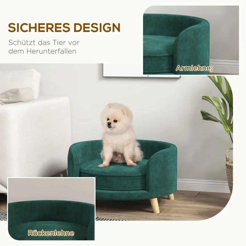 PawHut Hundebett Hundesofa Haustiersofa, Eukolyptusholz, 68 x 68 x 35 cm, Grün