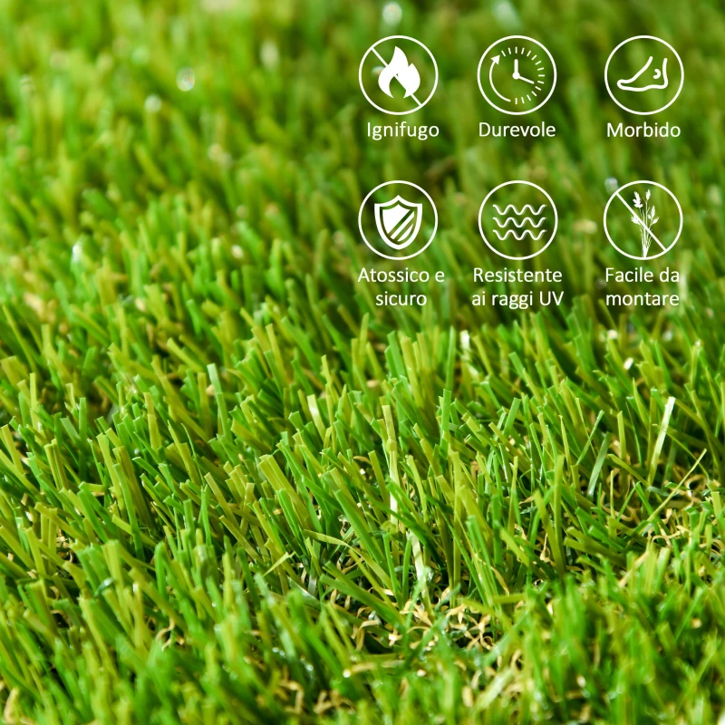Outsunny Piastrelle da Giardino con Erba Sintetica 30x30cm 10 Pezzi, Prato Artificiale Realistico, Verde