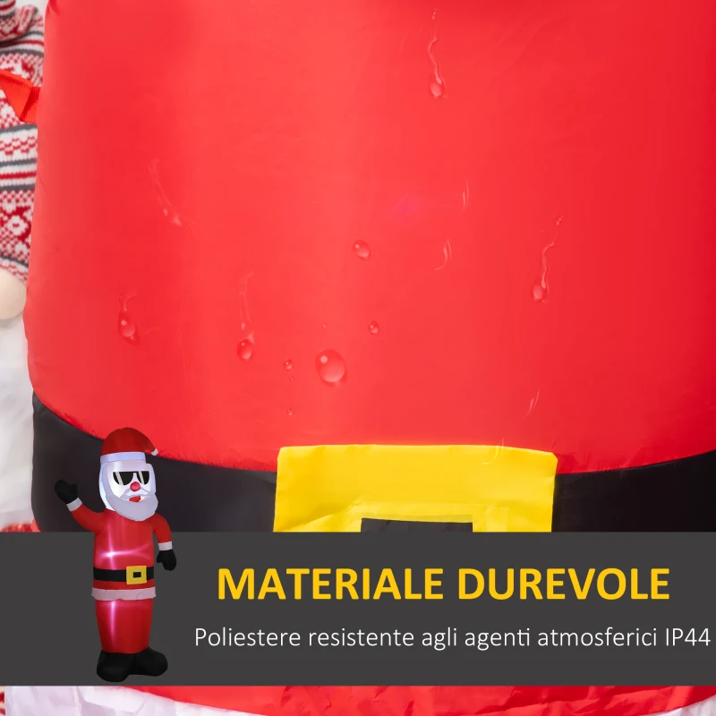 Outsunny Babbo Natale Gonfiabile con Occhiali da Sole, Luci LED e Gonfiatore Incluso, 89x44x178cm