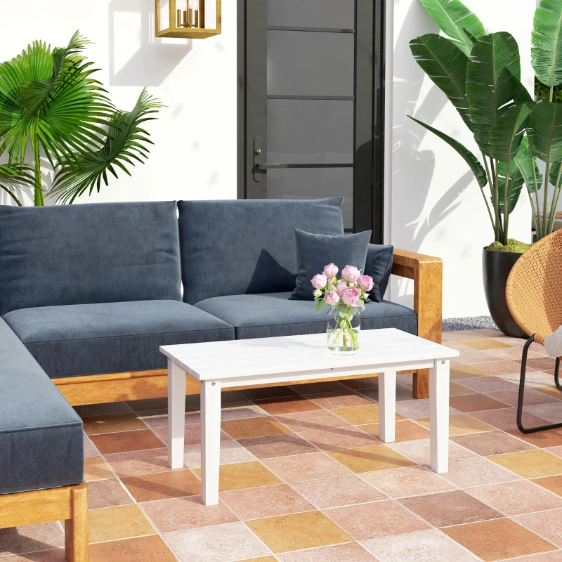 Outsunny Outdoor Garden Coffee Table, HDPE All-Weather Rectangular Outdoor Garden Table with Slatted Tabletop for Patio, Balcony, 91 x 44 x 42 cm, White