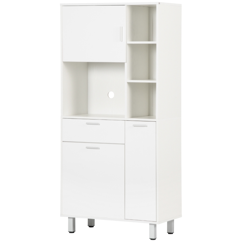 HOMCOM Kitchen Cupboard, Modern Kitchen Storage Cabinet with Shelves and Drawer, Free Standing Kitchen Units, 166 cm, White
