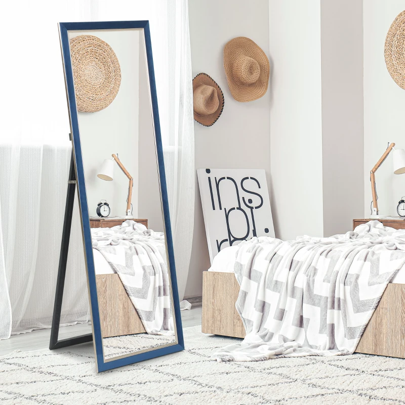 HOMCOM Espejo de Cuerpo Entero 150x50 cm con Marco en Terciopelo y Soporte para Salón Dormitorio Azul
