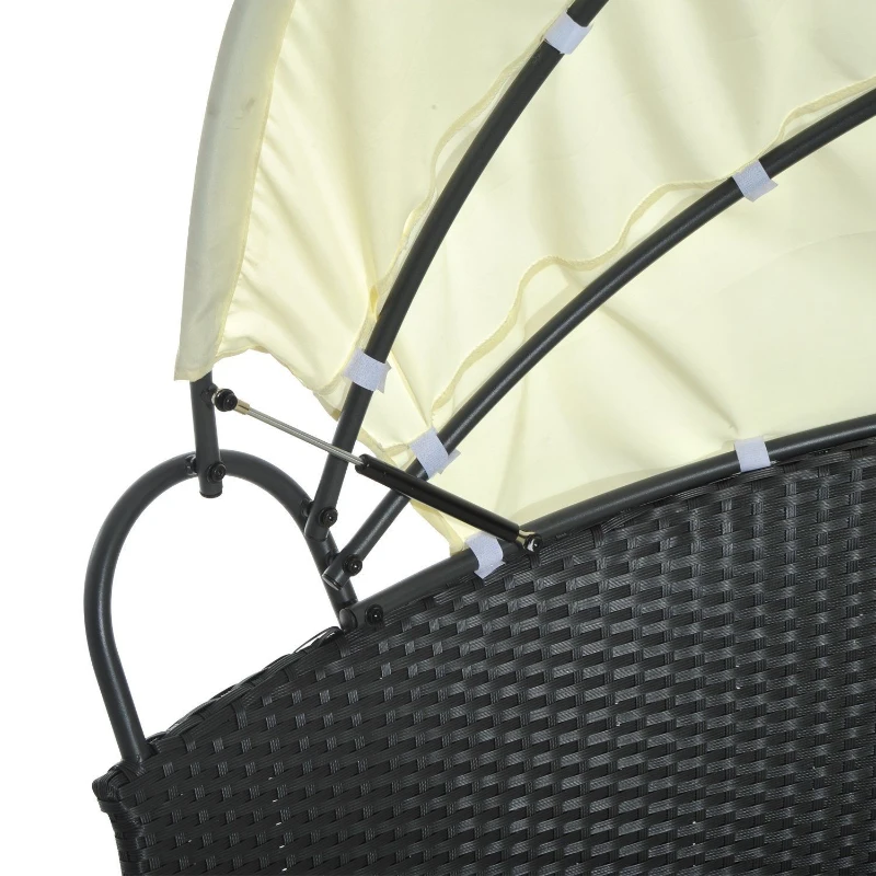 Outsunny Divano da Giardino in Rattan Modulabile con Tenda Parasole, Lettino, Poggiapiedi e Cuscini, Crema e Nero
