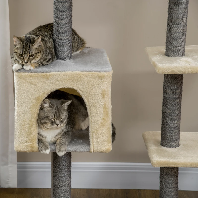 PawHut Tiragraffi per Gatti Alto 156cm con Lettino, Casetta e Pali Tiragraffi in Sisal