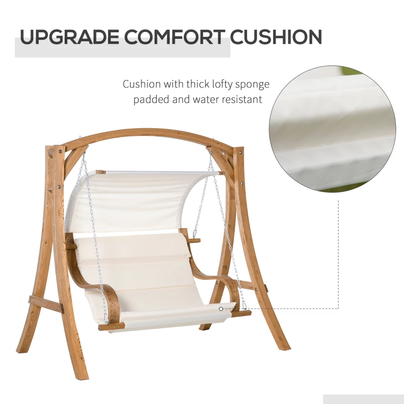 Outsunny Wooden Porch A-Frame Swing Chair With Canopy and Cushion for Patio Garden Yard