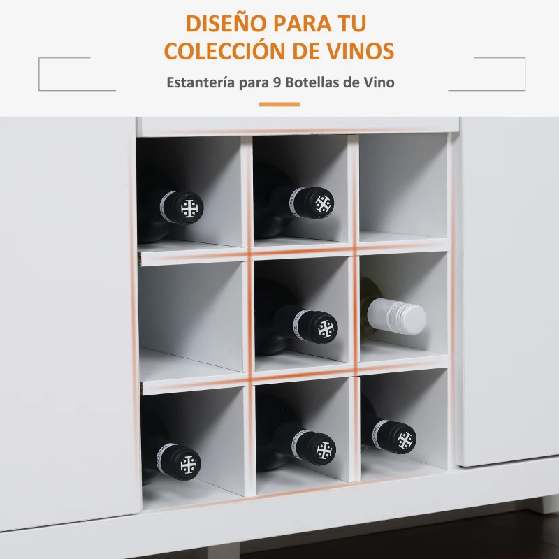 HOMCOM Aparador de Cocina Moderno con Cajones y Botellero Mueble Auxiliar para Comedor Salón 110x35x75 cm Blanco