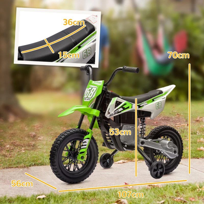 AIYAPLAY Elektro-Motorrad für Kinder, 12V Kindermotorrad mit Musik, Kinderfahrzeug mit Trainingsrädern, 3-6 Jahre, Grün(m-3)