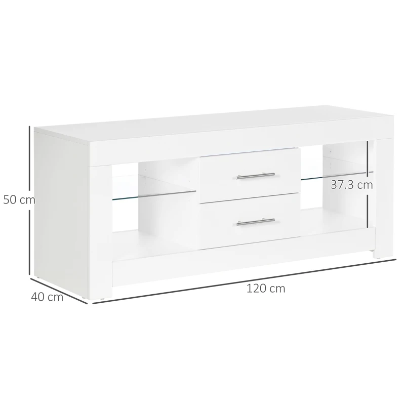 HOMCOM Mobile Porta TV da 55" con Luci LED a 12 Colori e Telecomando, Legno e Vetro 120x40x50cm, Bianco