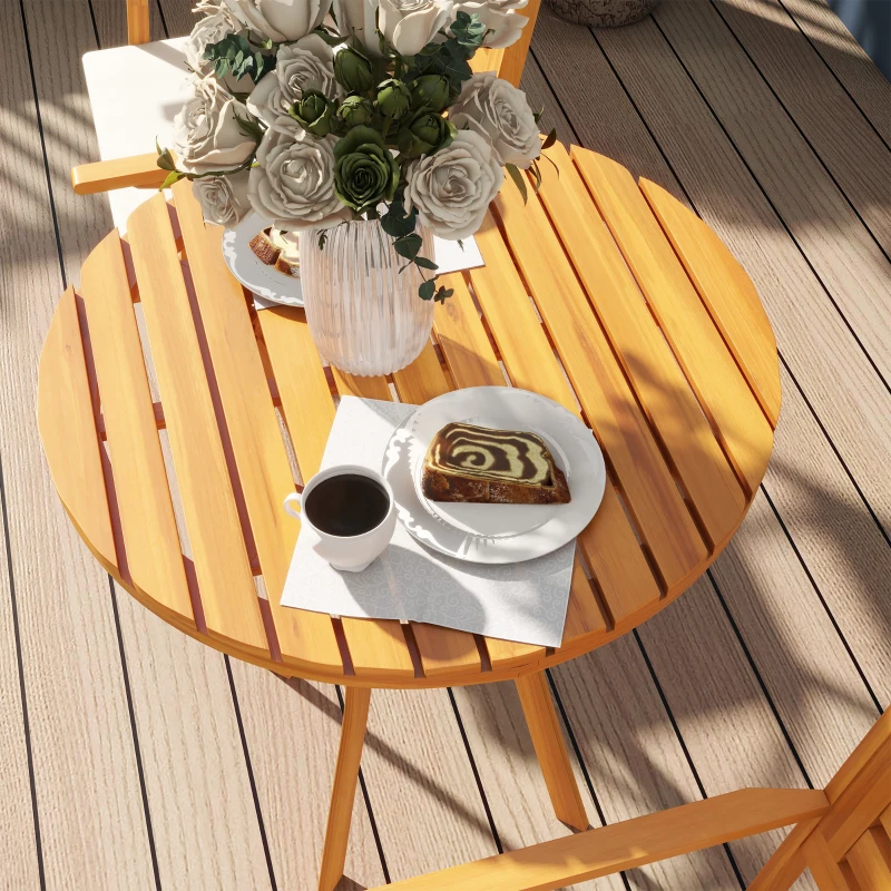 Outsunny Set da Giardino 3 Pezzi in Legno di Pino con Tavolo Rotondo Ø68x78 cm e 2 Sedie 55x52x87.5 cm con Cuscini