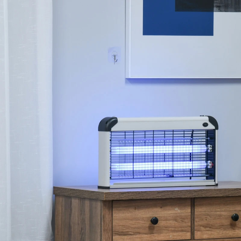 Outsunny Elettroinsetticida da Esterno e Interno con Lampada Antizanzare UV per 60m², Zanzariera Elettrica 30W, Nero e argento