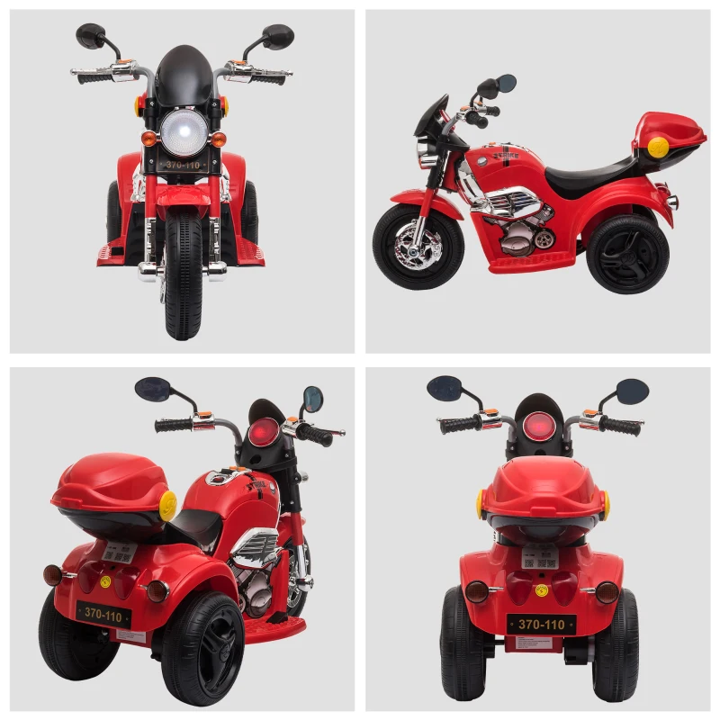 HOMCOM Moto électrique pour Enfants 2 Ans Scooter 3 Roues 6 V 3 Km/h Effets Lumineux et sonores Top Case Rouge