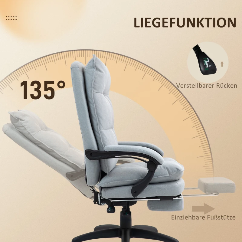 Vinsetto Massage-Bürostuhl, Schreibtischsessel mit Massagefunktion, höhenverstellbarer, ergonomischer Drehstuhl, Nylon, Hellgrau(m-5)