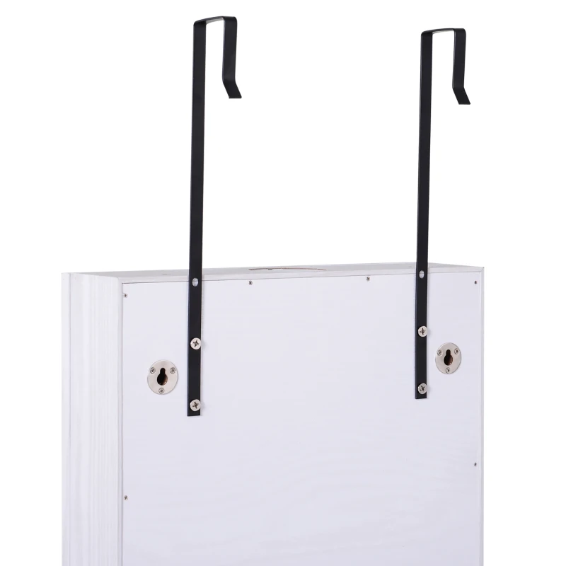 HOMCOM Specchiera Portagioielli con 6 Luci LED e Spazi Portaoggetti in Legno e Vetro, 37x120x10 cm, color Legno Bianco