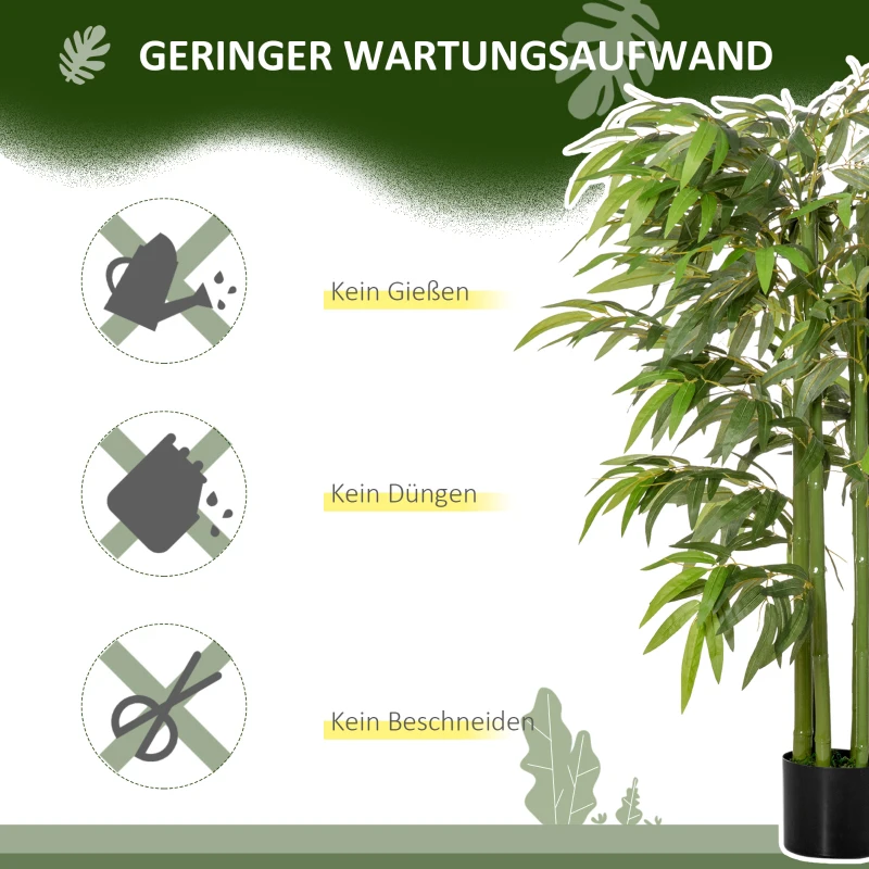 HOMCOM Künstliche Pflanze, Bambus aus Kunststoff im Topf, 780 Blätter, realistischer Look, kaum Pflegeaufwand, 140 cm, Grün