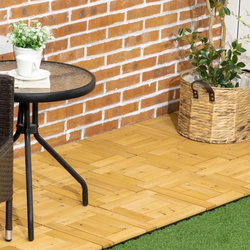 Outsunny Set de 27 Losetas de Madera de Exterior Área de 2,43 m² con Sistema de Clic para Terraza Jardín 30x30 cm Natural